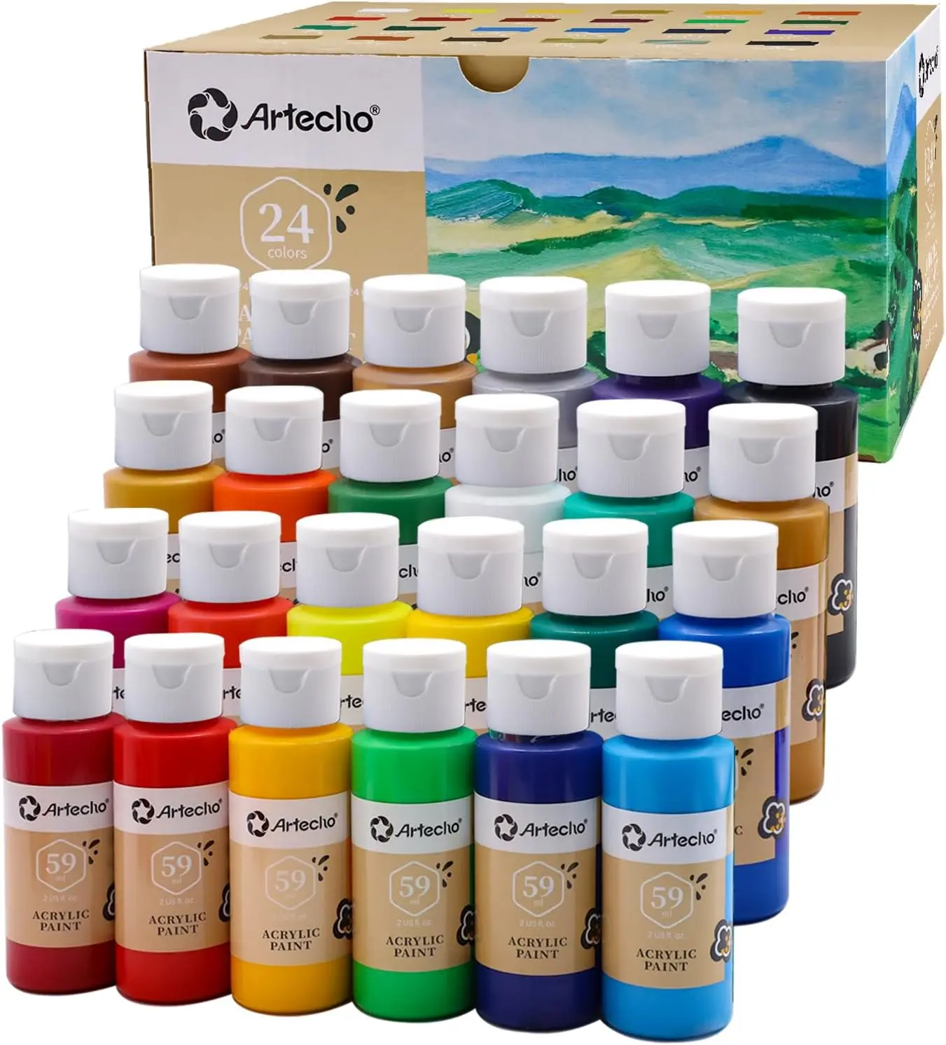 Artecho Acrylic Paint Set 24 Colors 2oz/59ml