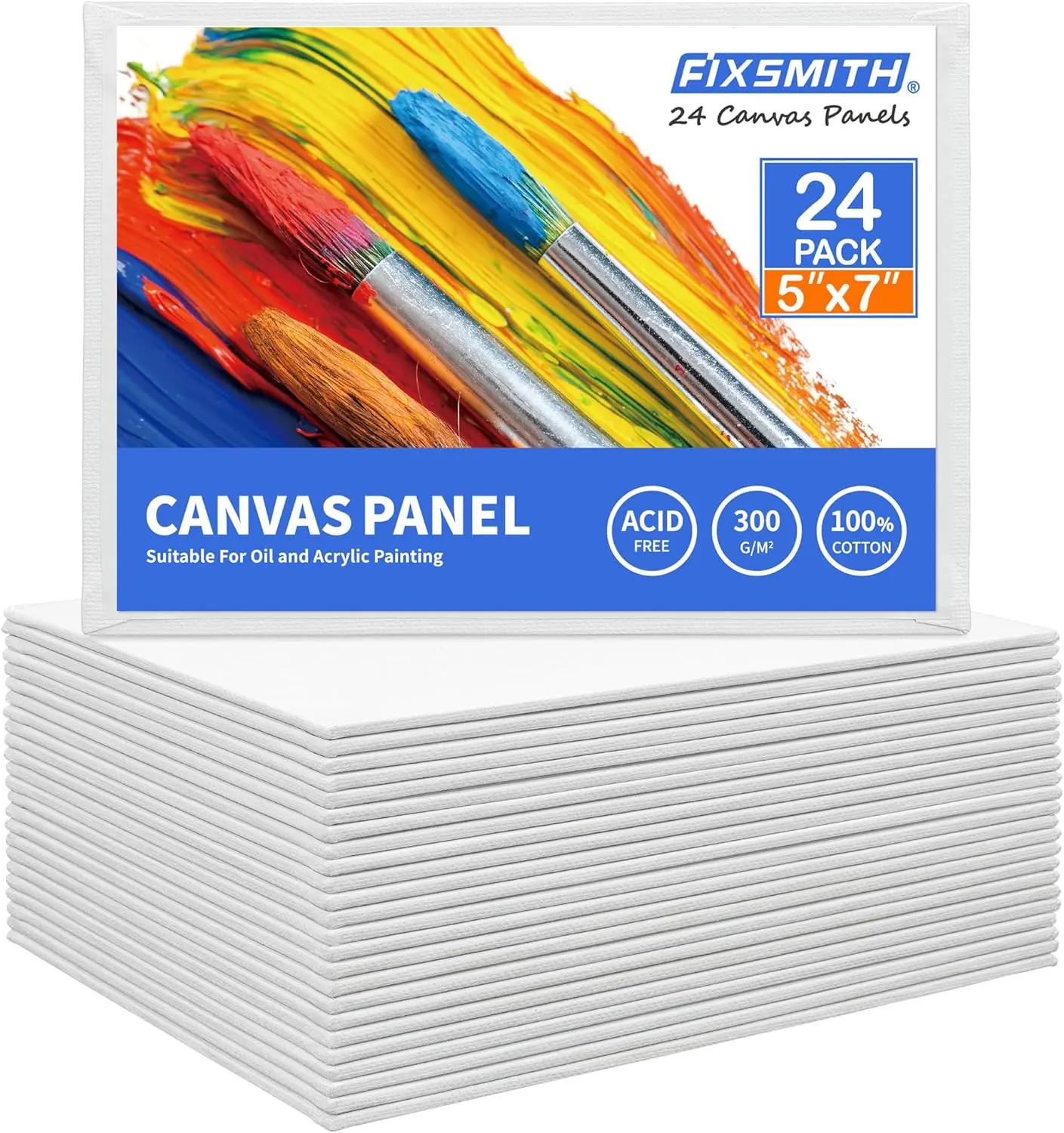 FIXSMITH Painting Canvas Panel Boards - 5x7 Inch, 24 Pack