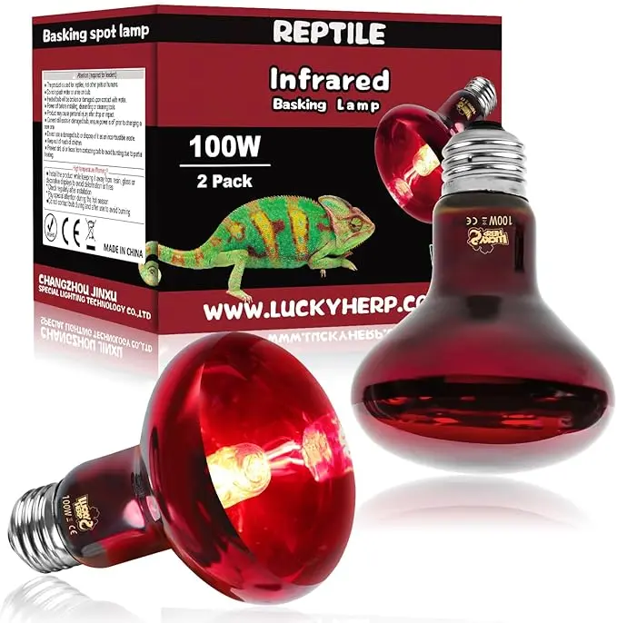 LUCKY HERP Infrared Heat Lamp 100W 2 Pack, Reptile & Amphibian Basking Spot Light Bulbs
