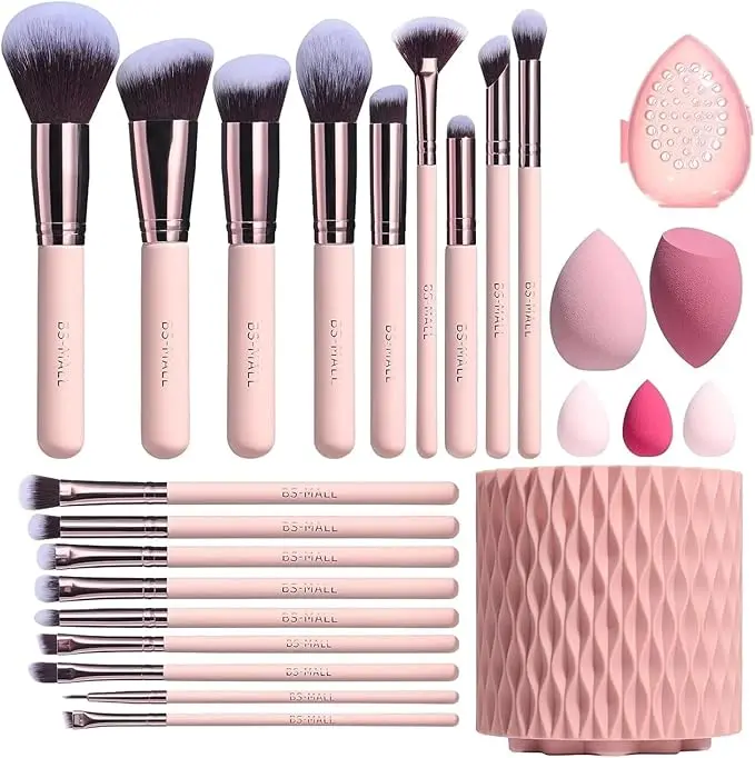 BS-MALL Makeup Brushes 18 Pcs Brush Set with 5 sponge & Holder Sponge Case (A-Pink)