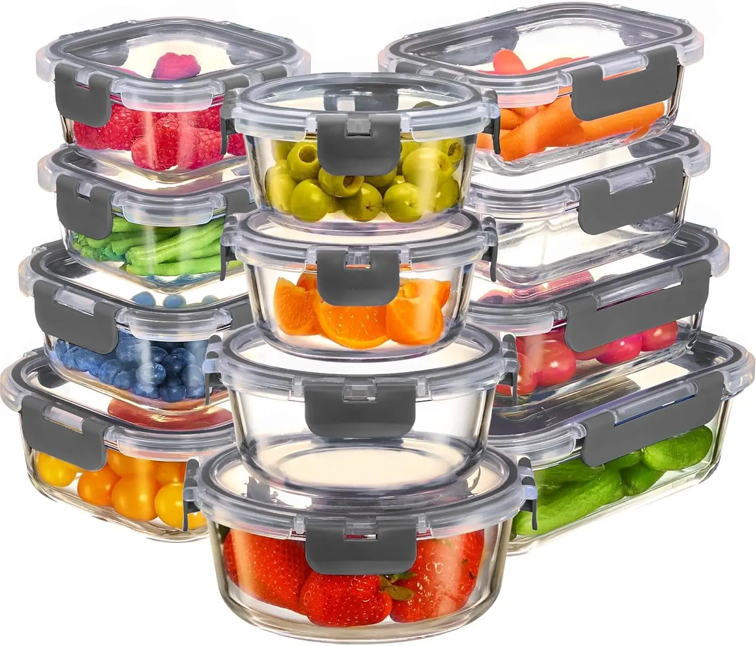 Finedine 24 Pack Glass Food Storage Airtight Lock Thermal Shock Resistant