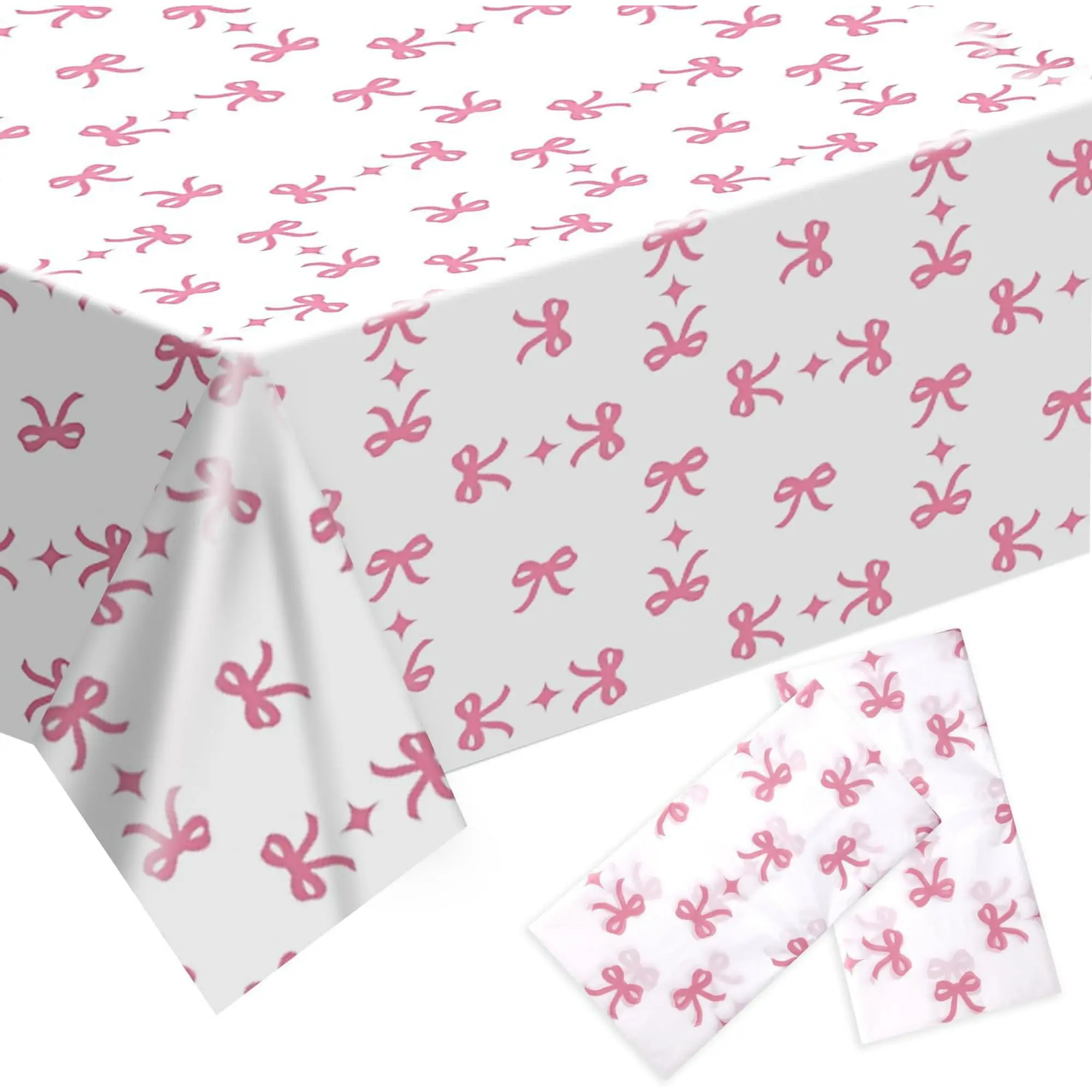 2pcs Pink Bow Tablecloth, 9x4.5ft Rectangular