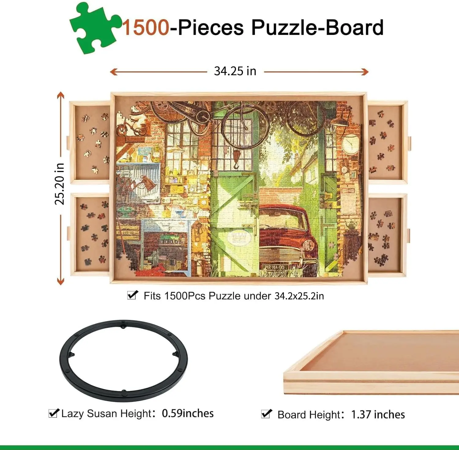 ALL4JIG 1500 Piece Rotating Puzzle Board with Drawers and Cover