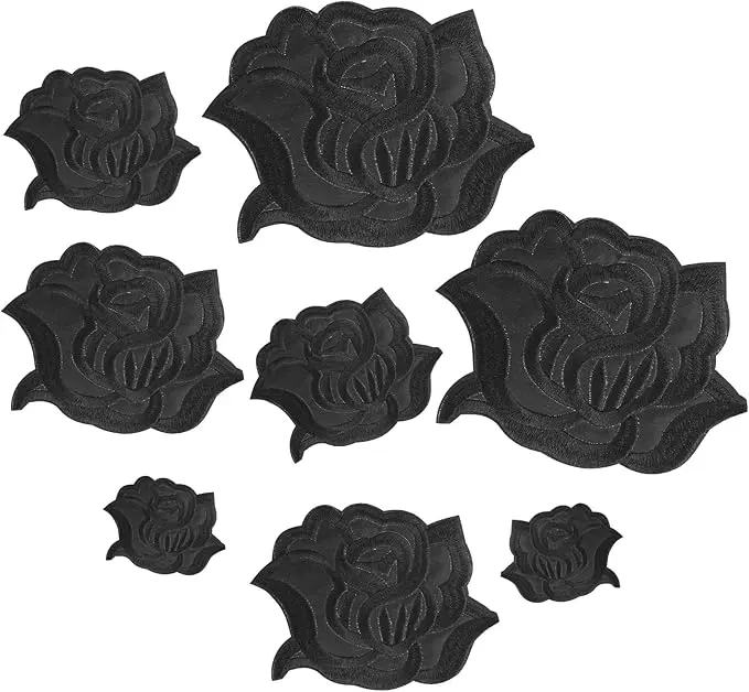 8pcs Black Iron On Rose Flower Patches for Clothes