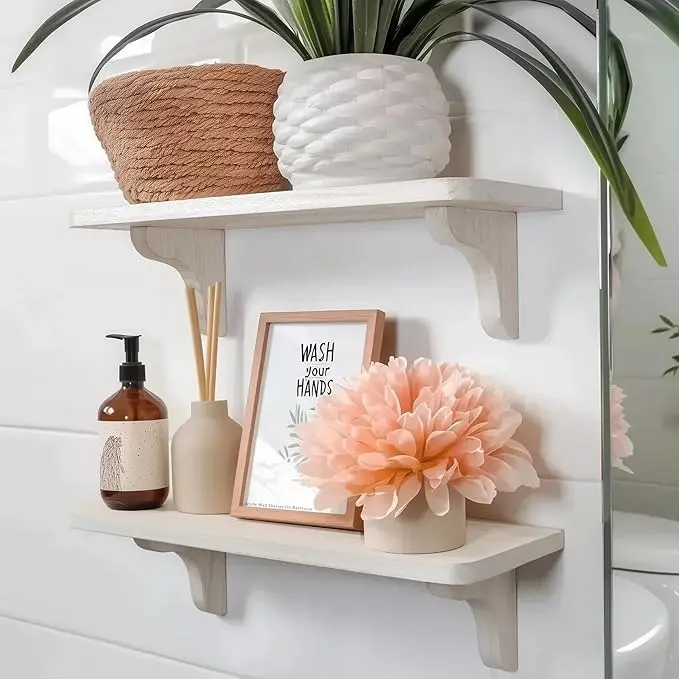 Willowy Wood Shelves, Wood Bracket, White 2-Pack
