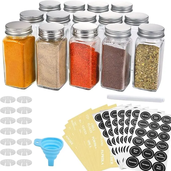 AOZITA 14 Pcs Glass Spice Jars with Spice Labels - 4oz