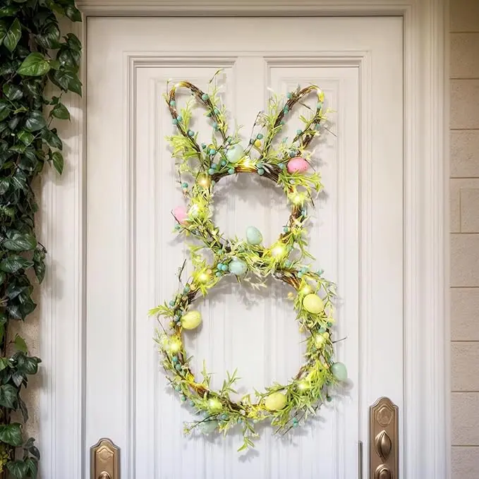 AOMOONOA Easter Bunny Spring Wreath