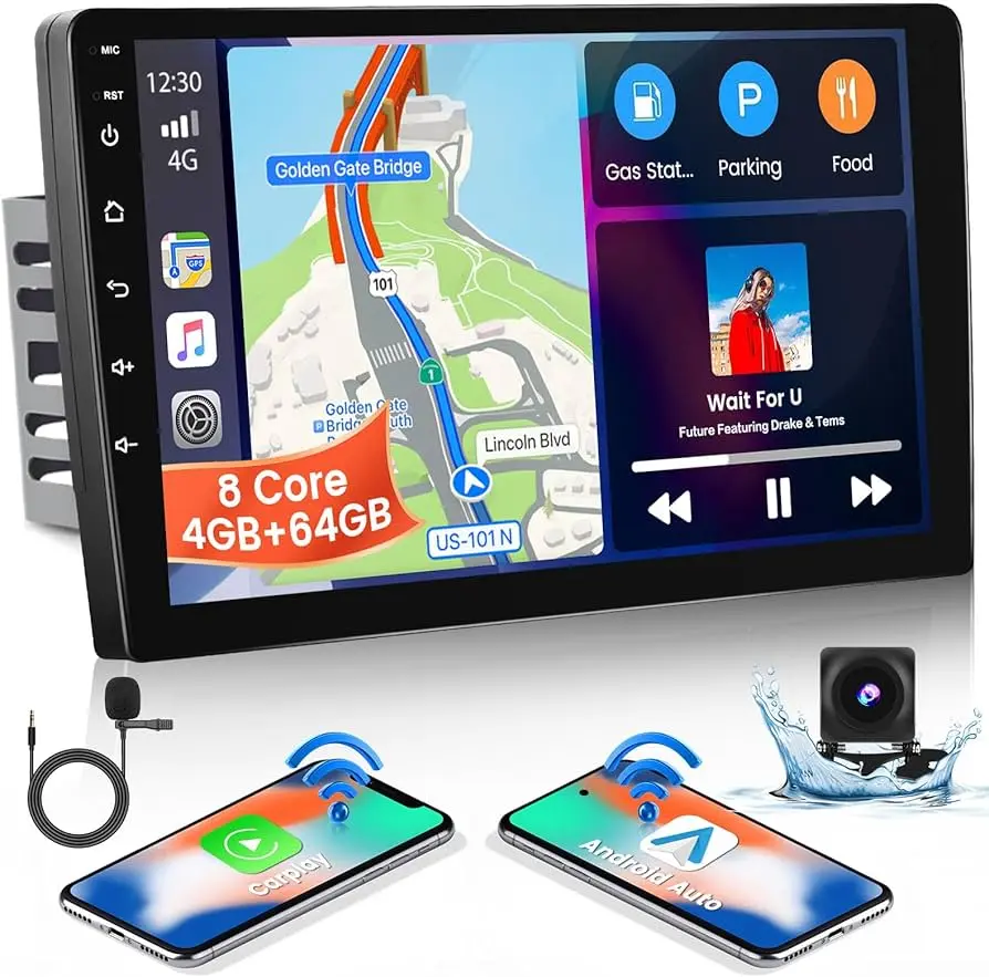 4+64GB 9 Inch Wireless Apple CarPlay Android 13 Double Din Car Stereo with Backup Camera