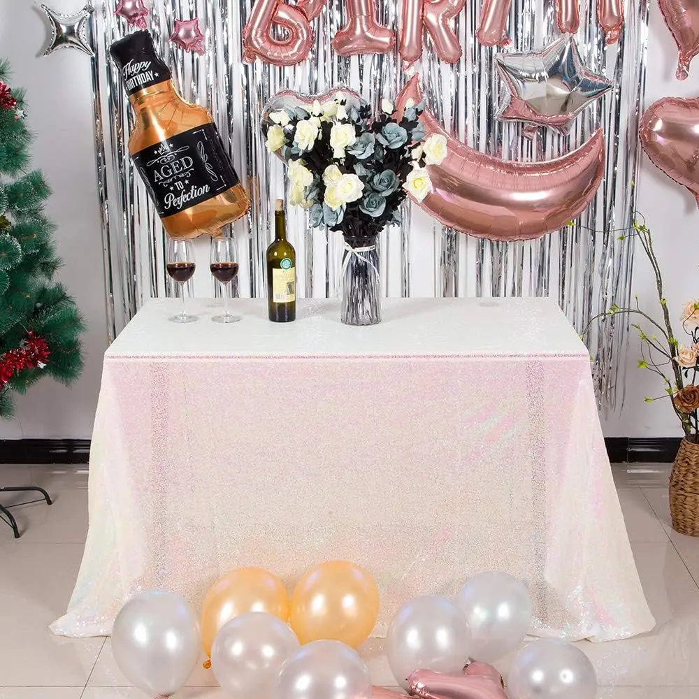 Sequin Iridescent White Tablecloth