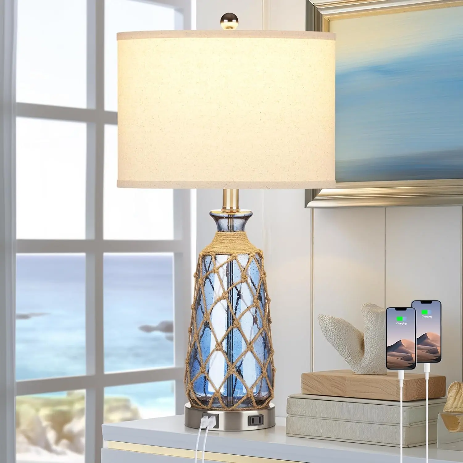 Ruzectt 25.5" Coastal Glass Table Lamps
