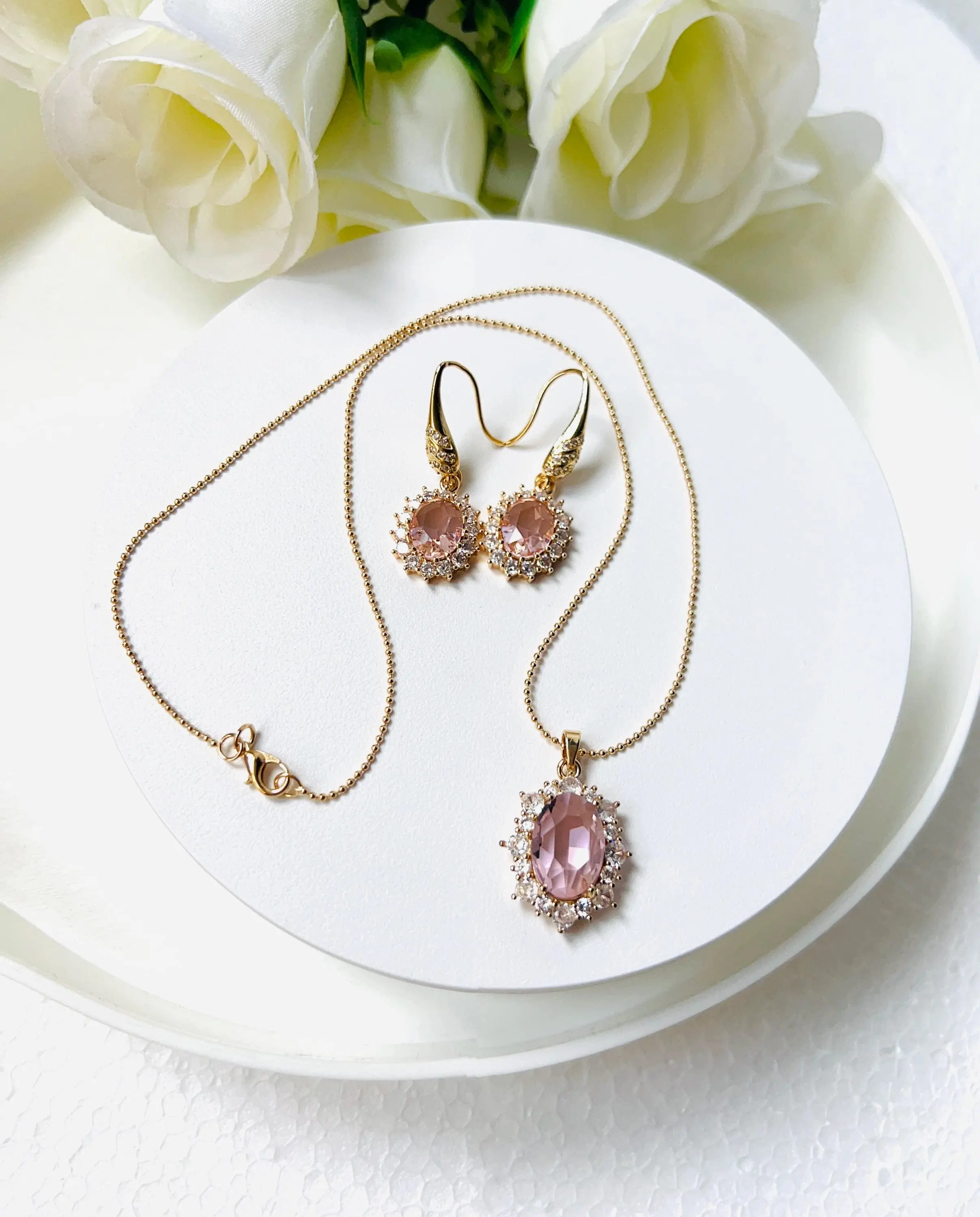 Paris Jewelerry Blush Elegant Earring and Necklace with Pendant Set