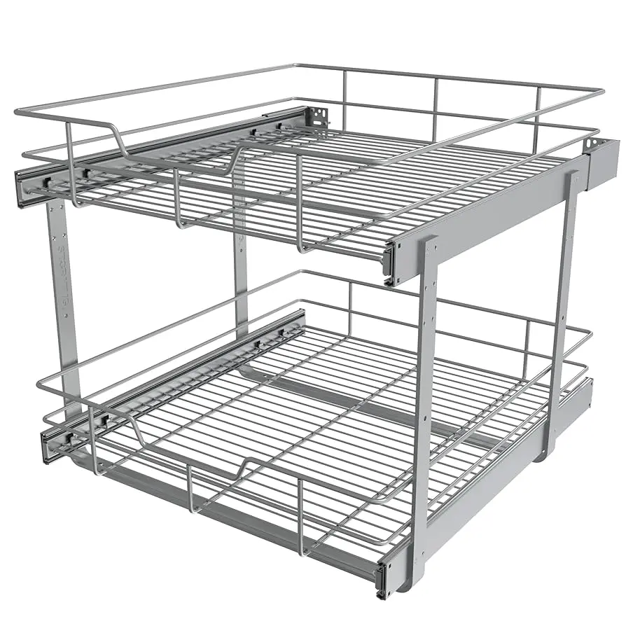 2 Tier Pull Out Cabinet Organizer 20" W X 22" D, Slide Out Drawers For Kitchen Cabinets