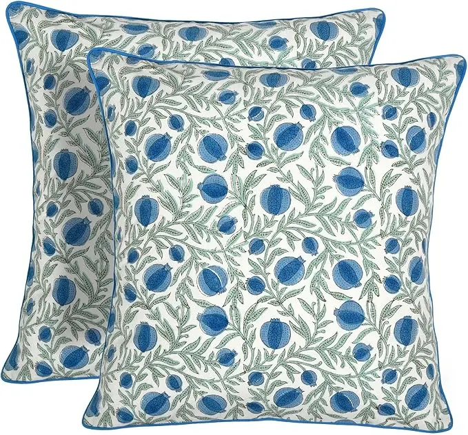 Ridhi Queen Blue Print Throw Pillow Covers - 2 Pack