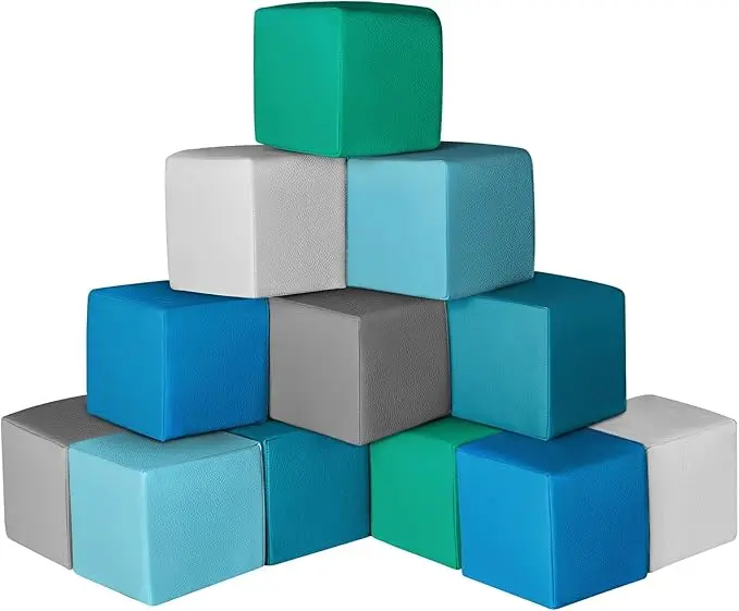 Foam Building Blocks for Kids: 12-Pieces PU Leather Colorful Foam Blocks