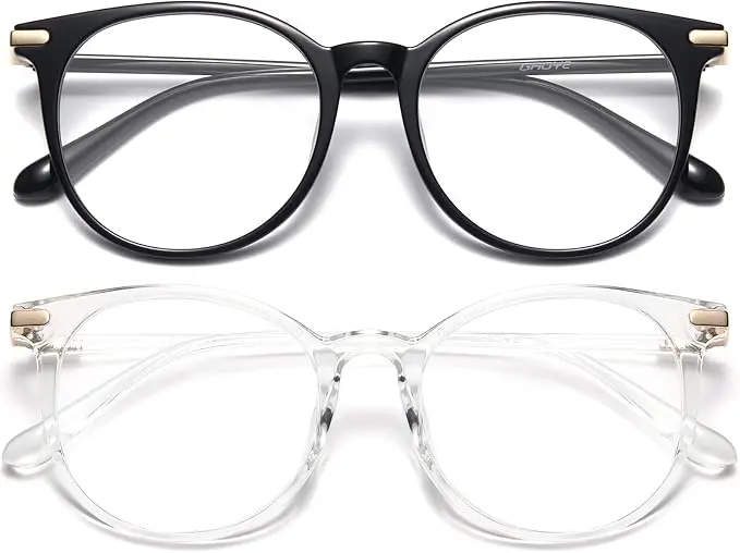 Gaoye 2 Pack Blue Light Blocking Glasses (Black+Transparent)