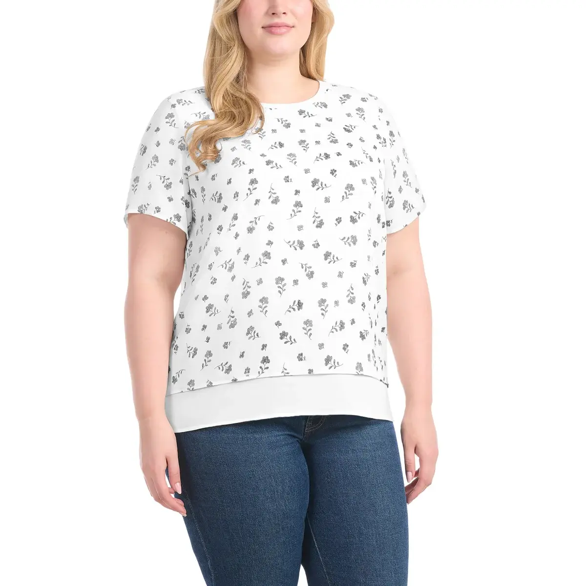 Hilary Radley Women's Double Layer Short Sleeve Blouse XXL/TTG