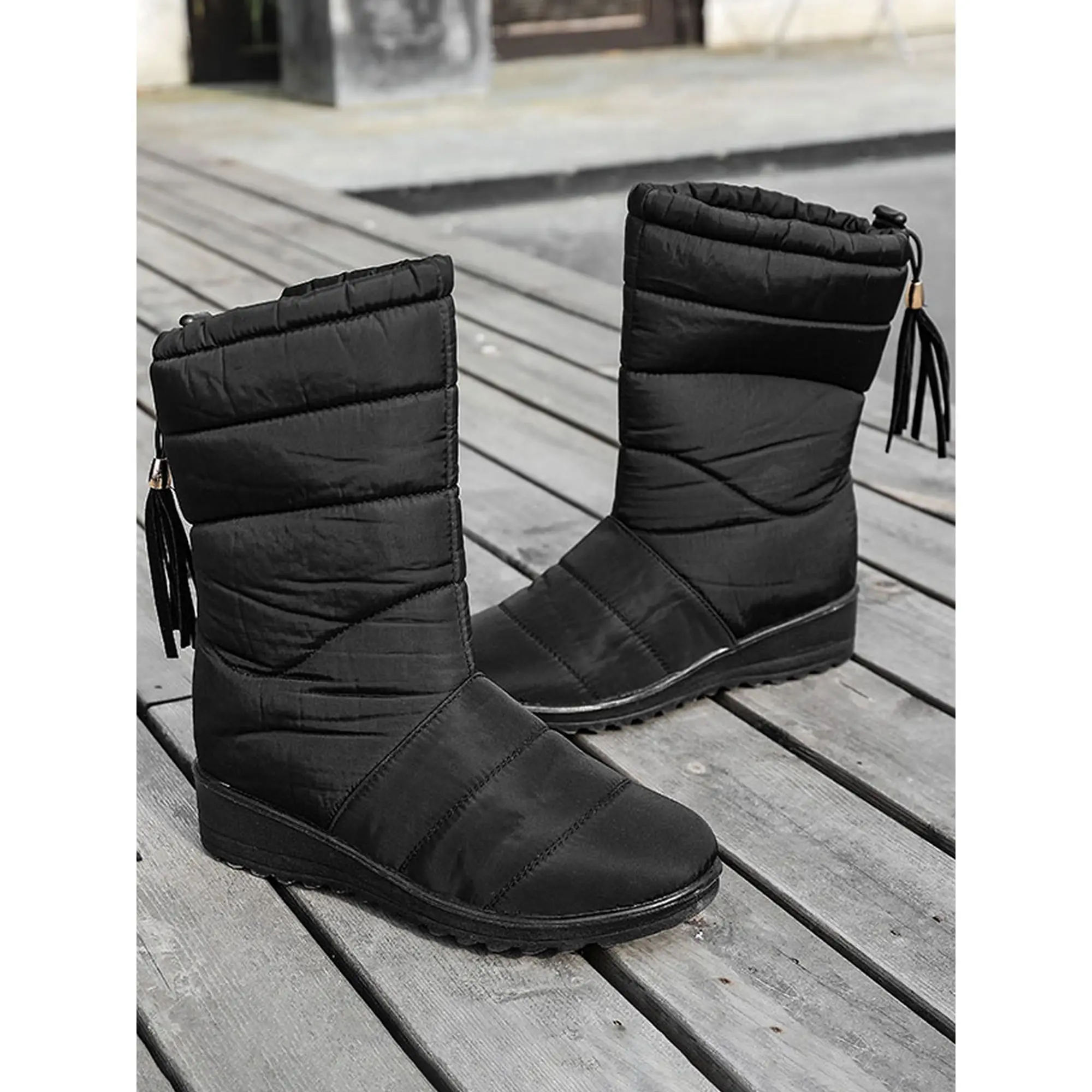 Waterproof Ladies Snow Boots Warm (Black, Size 11)