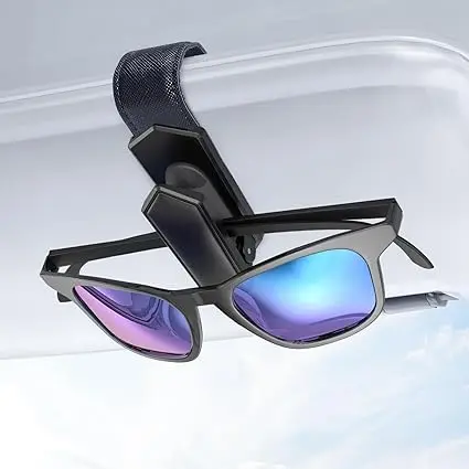 Veharvim One-Handed-Operation Sunglasses Holder for Car, Visor Sunglass Holder Clip, Car Accessories Interior, Universal Fit Silicone Padded Visor Sunglass Holder Car