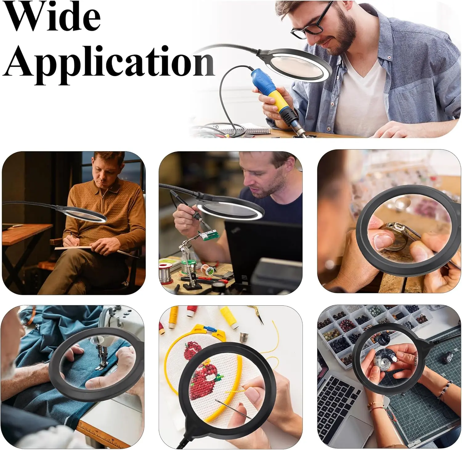 Nazano 2-in-1 Magnifying Lamp, 5 Lighting Modes Stepless Dimmable LED Magnifying Clamp Desk Lamp, 8X Desk Lighted Hands Free for Craft Close Work Mini Painting Hobby, Black