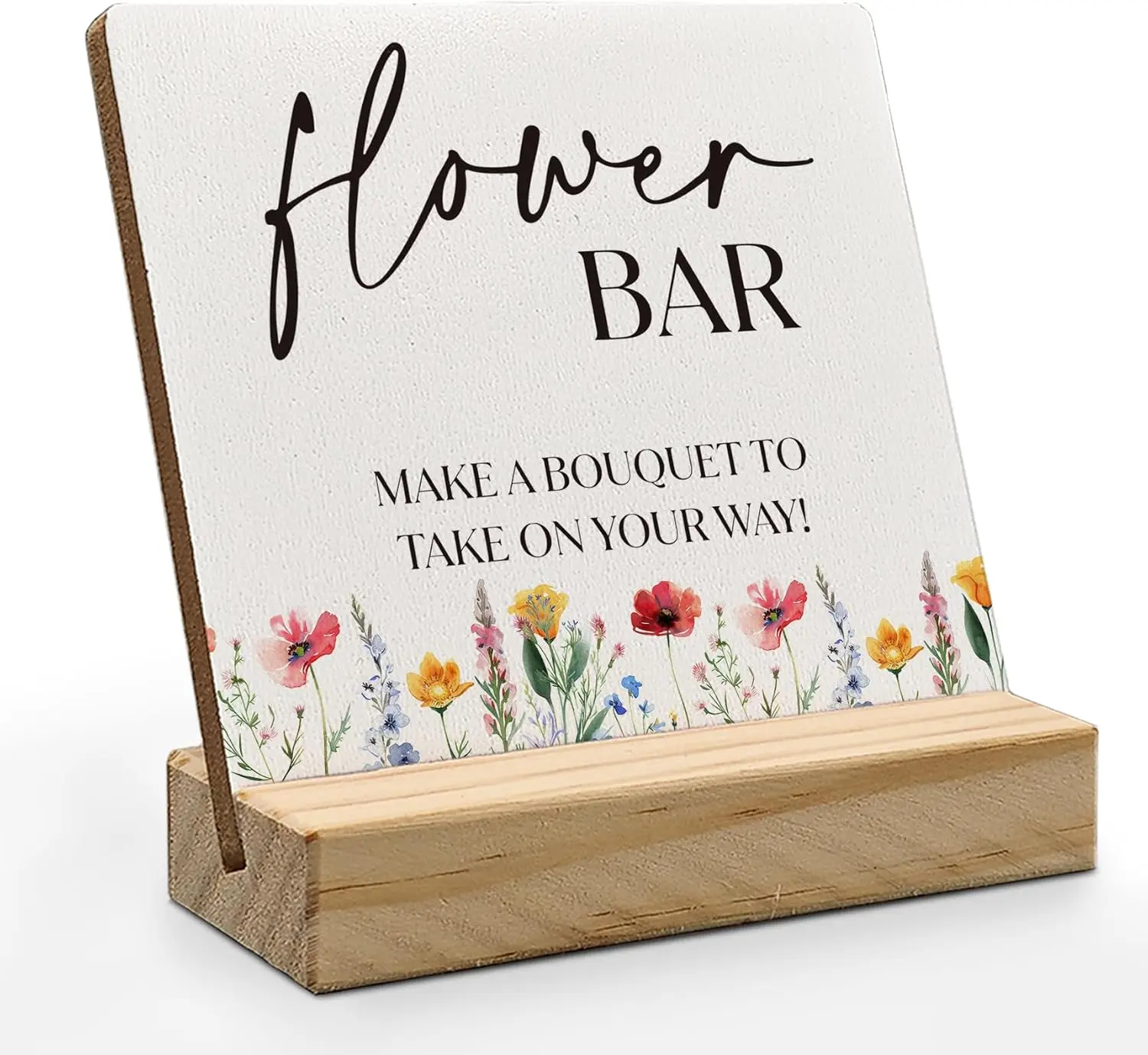 Anlang Flower Bar Sign, Flower Bar Desk Decor, Bridal Shower Sign Wood Plaque