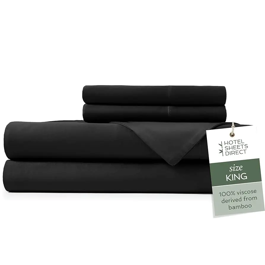 Hotel Sheets Direct 100% Bamboo Sheets - King Size Sheet and Pillowcase Set - Cooling, 4-Piece Bedding Sets - Black