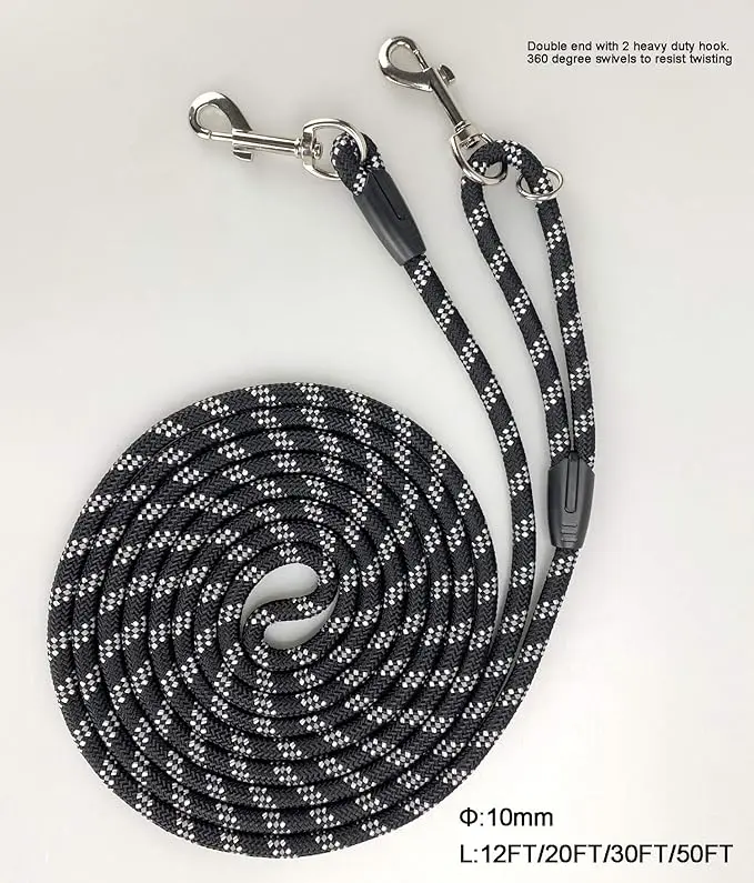 Codepets Long Rope Dog Leash for Dog Training (Black, 30ft)