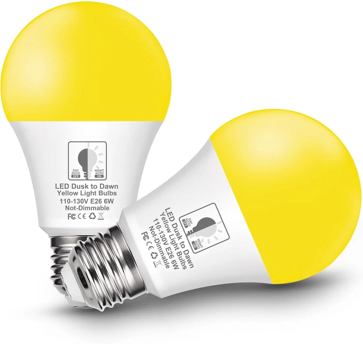 yellow led bug light bulb dusk to dawn 6W (40W equivalent) yellow bulbs for porch lights outdoor, auto on/off, a19 led lights,