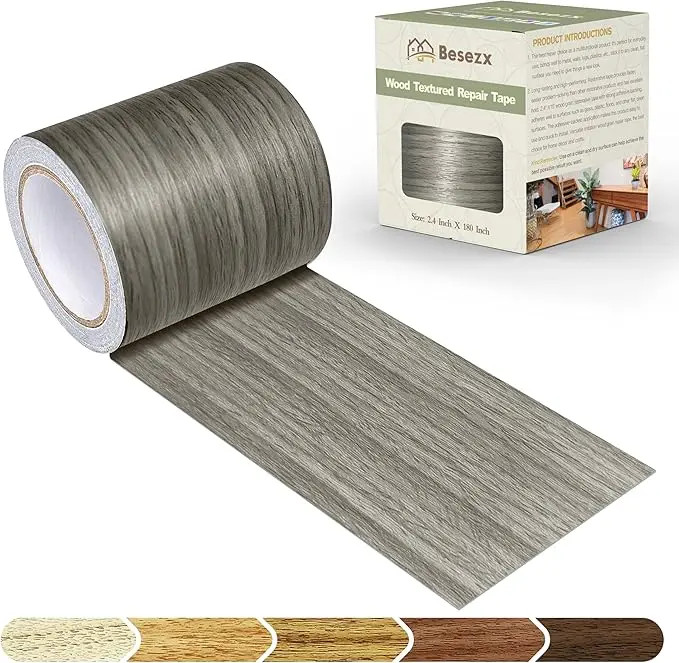 Besezx Wood Grain Tape, 2.4" X15', Self Adhesive (Gray)
