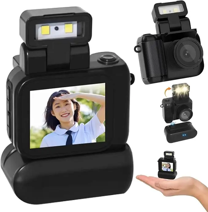 Retro Scope Camera, SLR-Shaped Mini Camera DV MiniClick Keychain Camera 1080p HD Retroscope W/ 1.44in Screen and Flash Lamp Small Digitalp Hotography Video Camera with 400mAh Battery(Black)