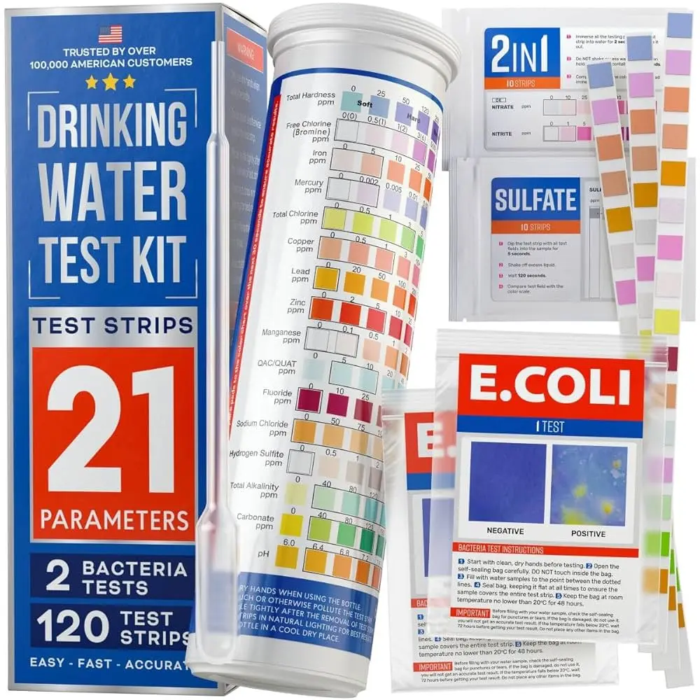 20 in 1 Drinking Water Testing Kit 120 Strips, Home Tap and Well Water Test Kit for Hardness, Lead, Iron, Copper, Chlorine, Fluoride