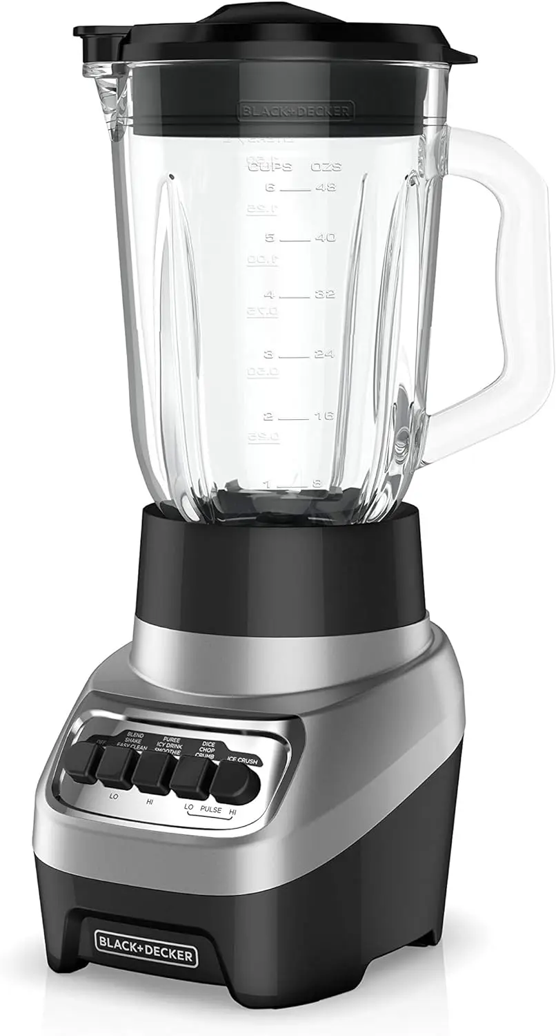 BLACK+DECKER PowerCrush Multi-Function Blender with 6-Cup Glass Jar, 4 Speed Settings, Silver