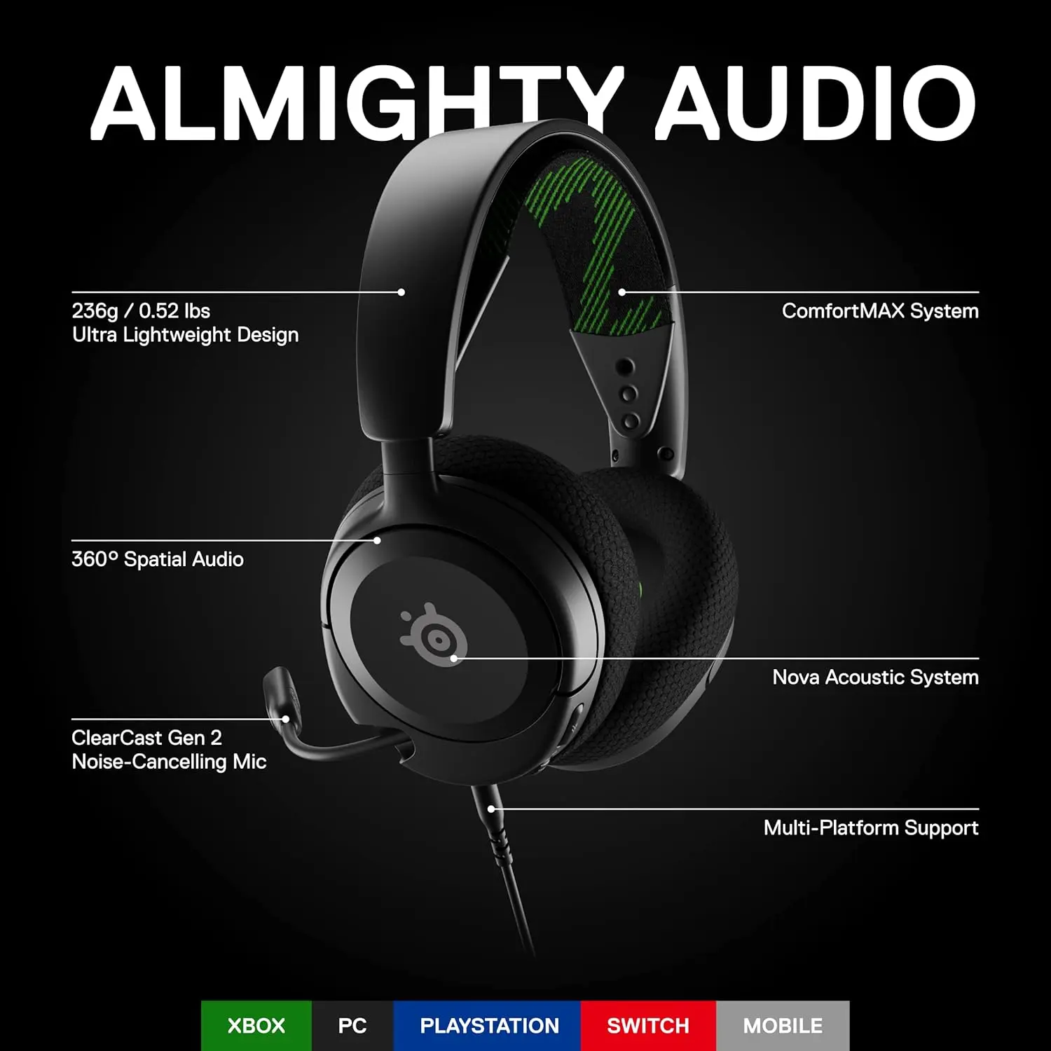 New SteelSeries Arctis Nova 1X Gaming Headset - Signature Arctis Sound - ClearCast Gen 2 Mic - Xbox Series X|S, PC, Playstation, Switch, and Mobile