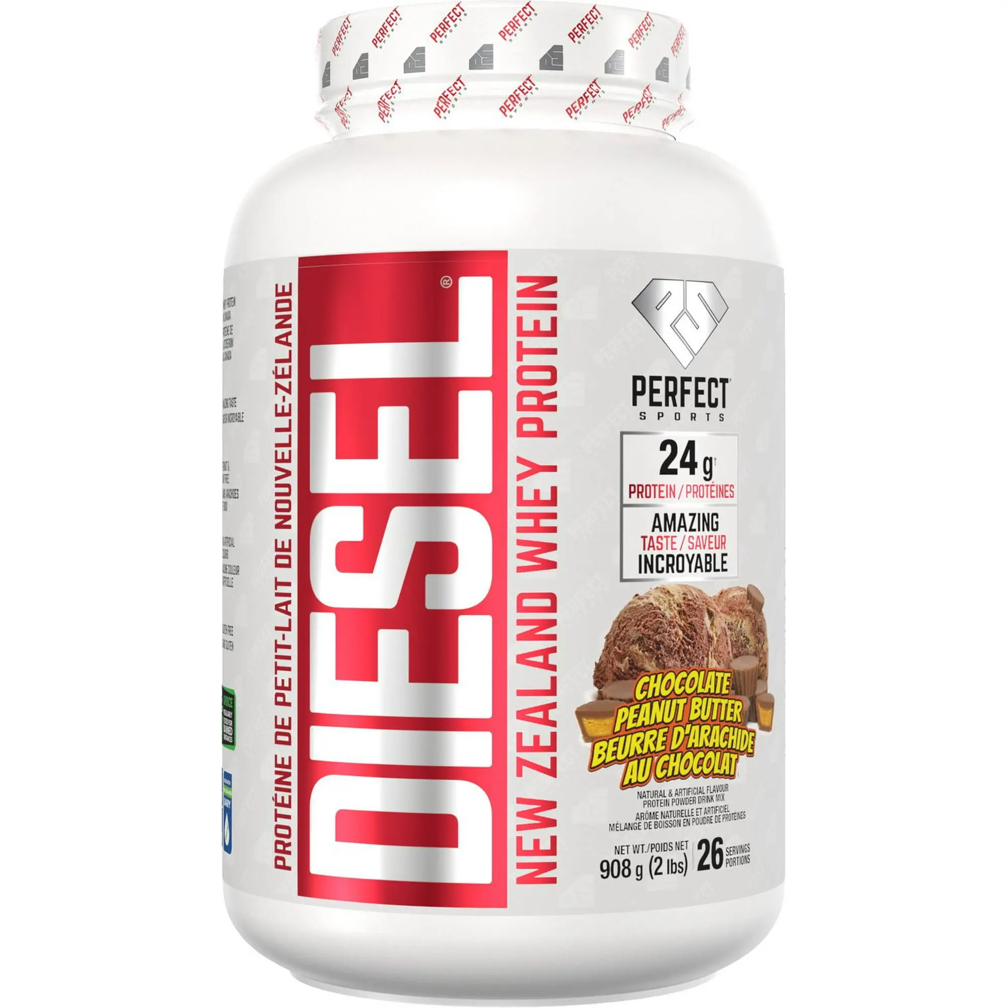 DIESEL New Zealand Whey Protein Powder, Grass-Fed, Gluten Free, Chocolate Peanut Butter, 2lbs (908g) EXP:MARCH2028