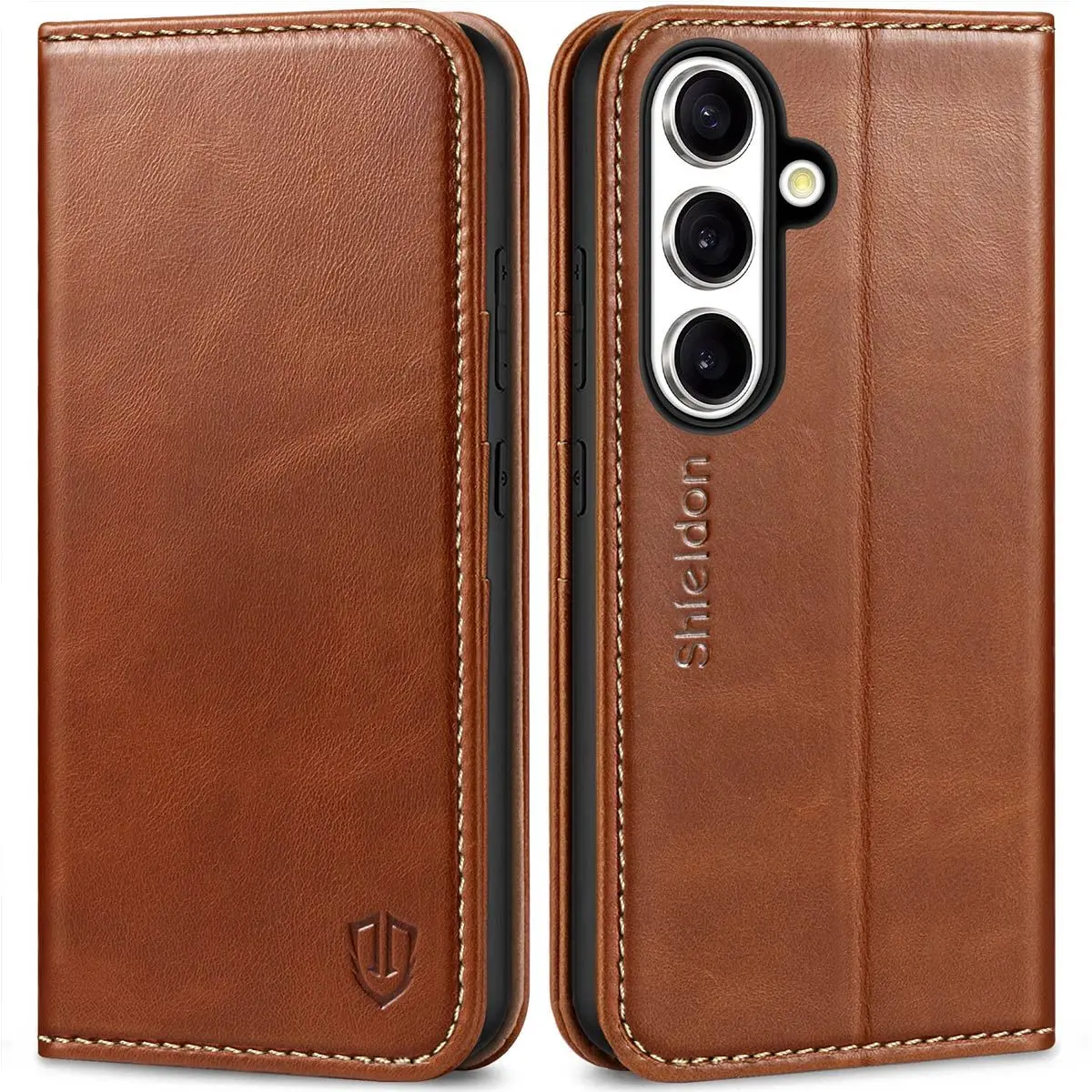 SHIELDON SAMSUNG Galaxy S25 Wallet Case, SAMSUNG S25 Genuine Leather Case RFID Blocking Card Holder Fold Book Folio Flip Magnetic Closure Kickstand Protective Cover for SAMSUNG S25 5G (2025)