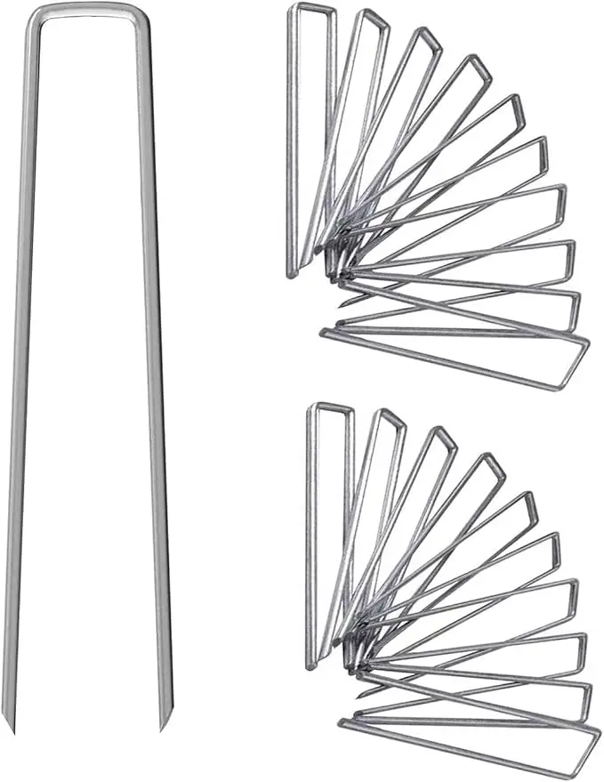 UPMCT 12 Inch Galvanized Garden Landscape Staples Stakes, 25 PCS Anti-Rust Garden Staples U-Shaped Landscape Pins (25, 12 Inch)