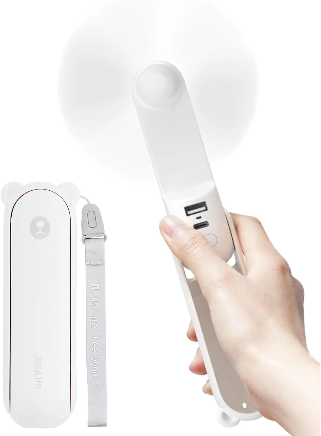 JISULIFE Hand Portable Fan with 4500 mAh Power Bank, 20-37 Hrs Runtime