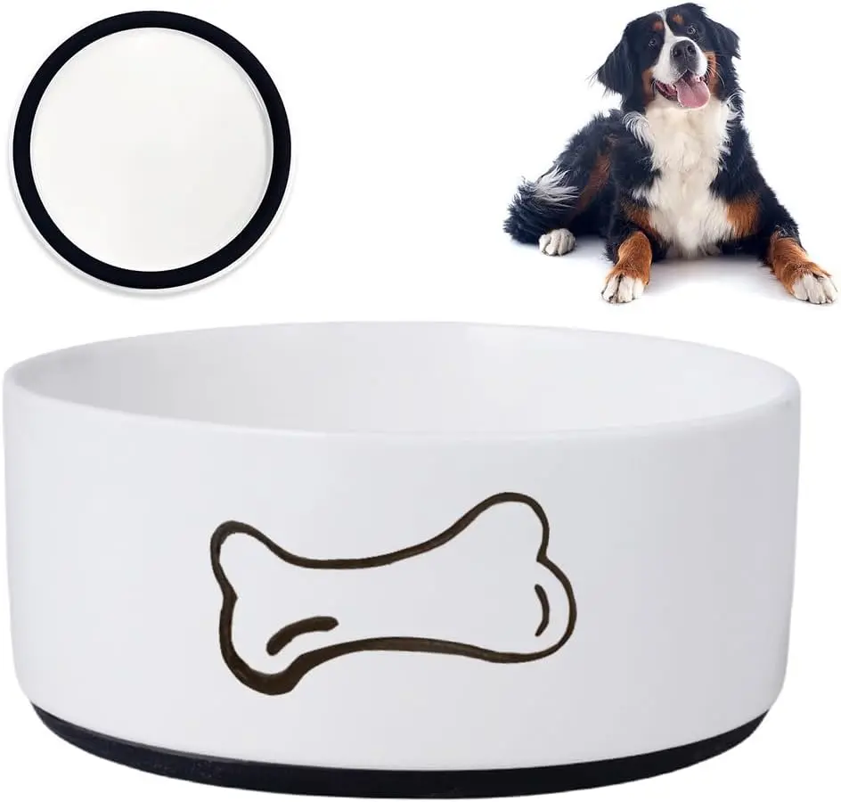 LEEWHEEL Ceramic Dog Bowl, Non-Slip Food and Water Bowls for Medium Large Dogs, Cats, Holds 4 Cups, 33.8oz
