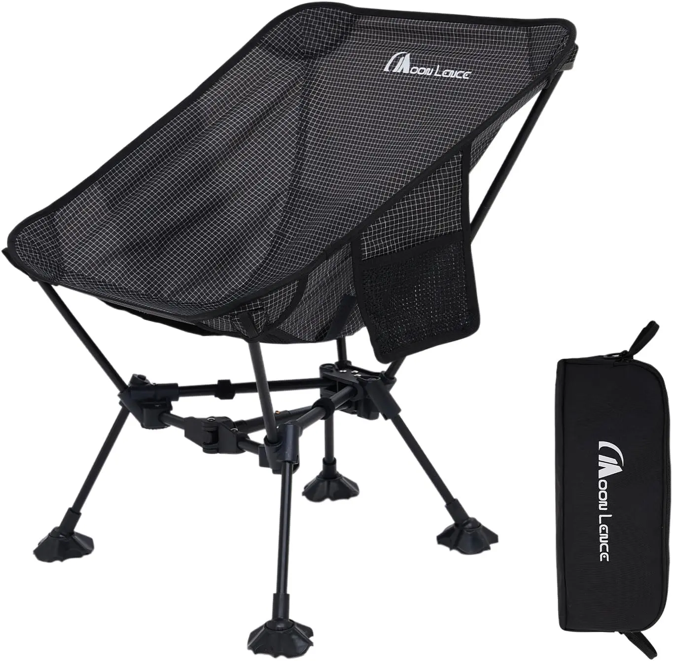 MOON LENCE Portable Camping Chair Backpacking Chair Ultralight Folding Chairs with Tear Resistant Fabric， Detachable Anti-Sinking Feet for Beach, Black