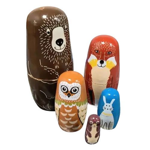 ULTNICE 5Pcs Russian Nesting Dolls Matryoshka Wood Bear Penguins Stacking Toy Doll