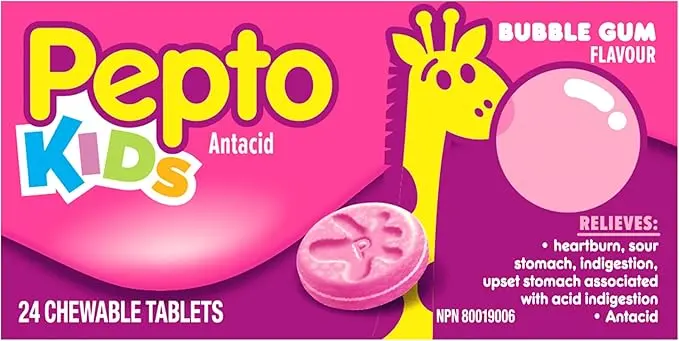 Pepto Bismol Kid's Chewable Tablets for Heartburn, Acid Indigestion, Sour Stomach, and Upset Stomach, Bubblegum Flavor, 24 ct EXP:FEB2027