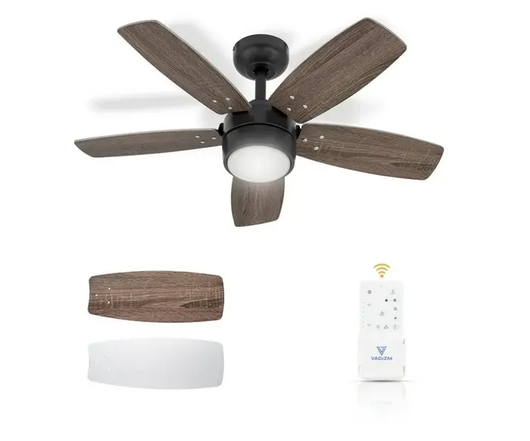 VAGIZM Ceiling Fan 36'' for Small Room: Modern Ceiling Fans with Light Remote Control - Reversible Quiet DC Motor Dimmable with 6 Speeds for Dorm Room Kids Bedroom(Bronze+Walnut)