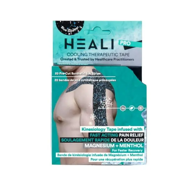 Heali Pro Kinesiology Tape - Blue Splatter First Aid, 20 Pre-cut Synthetic Silk Strips