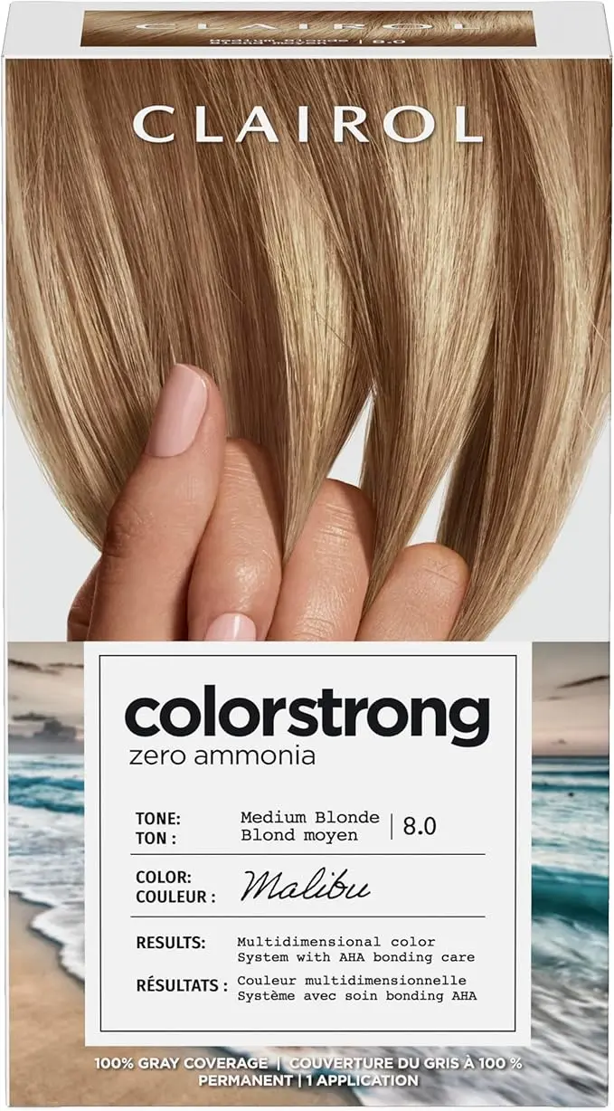 Clairol ColorStrong Permanent Zero Ammonia Hair Dye, 8.0 Medium Blonde - Malibu Hair Color, Pack of 1