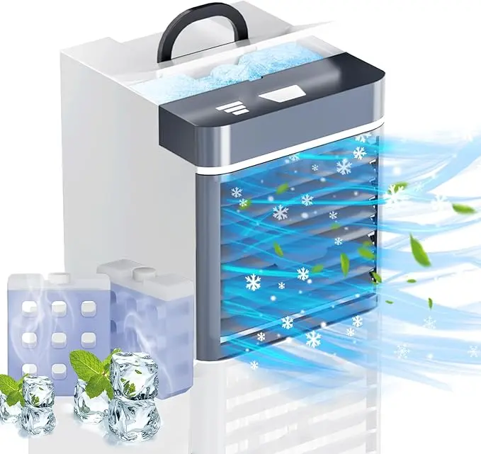 Portable Mini Air Conditioner with 2 Ice Packs, 3 Speeds Anti-leakage Water Personal Air Cooler for Room Office Camping Car