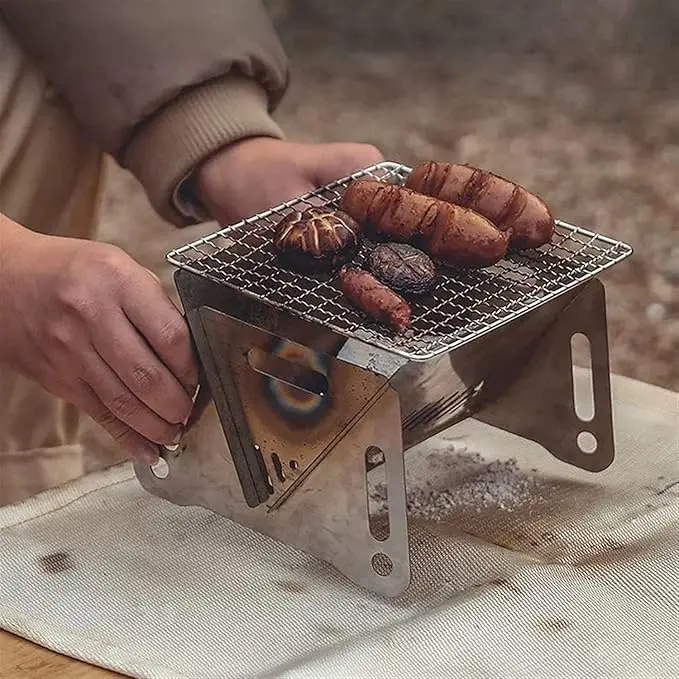 Gas grill Outdoor Portable BBQ Camping Grill Folding Compact Stainless Steel Charcoal Barbeque Grill Detachable Bonfire Grill Stove