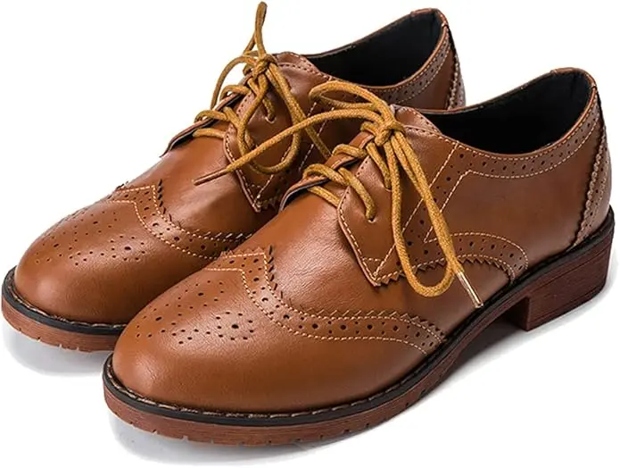 ZengyeZoo Womens Oxford Flats Shoes Faux Leather Wingtip Oxford (Size 7.5)