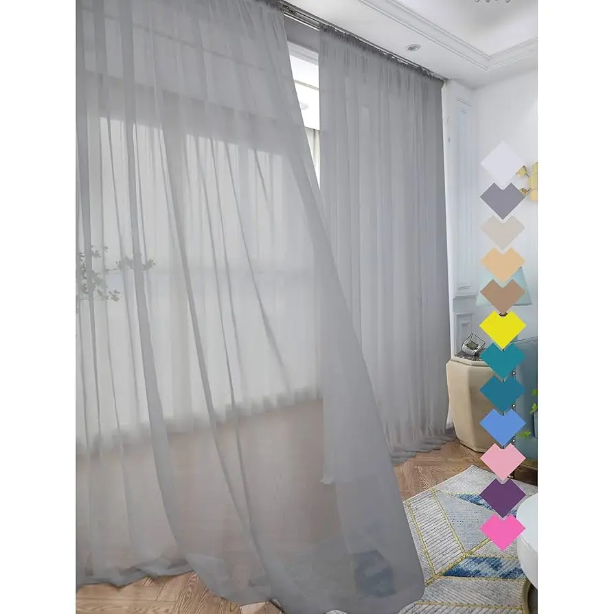 Window Gray Sheer Curtains 95 Inches Long 2 Panels Sheer Curtain Basic Rod Pocket Panel