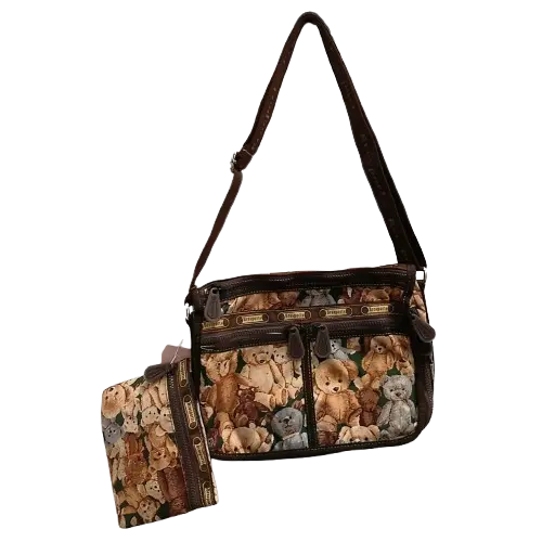 Brosports Bear Print Messenger Handbag with 8 Pockets