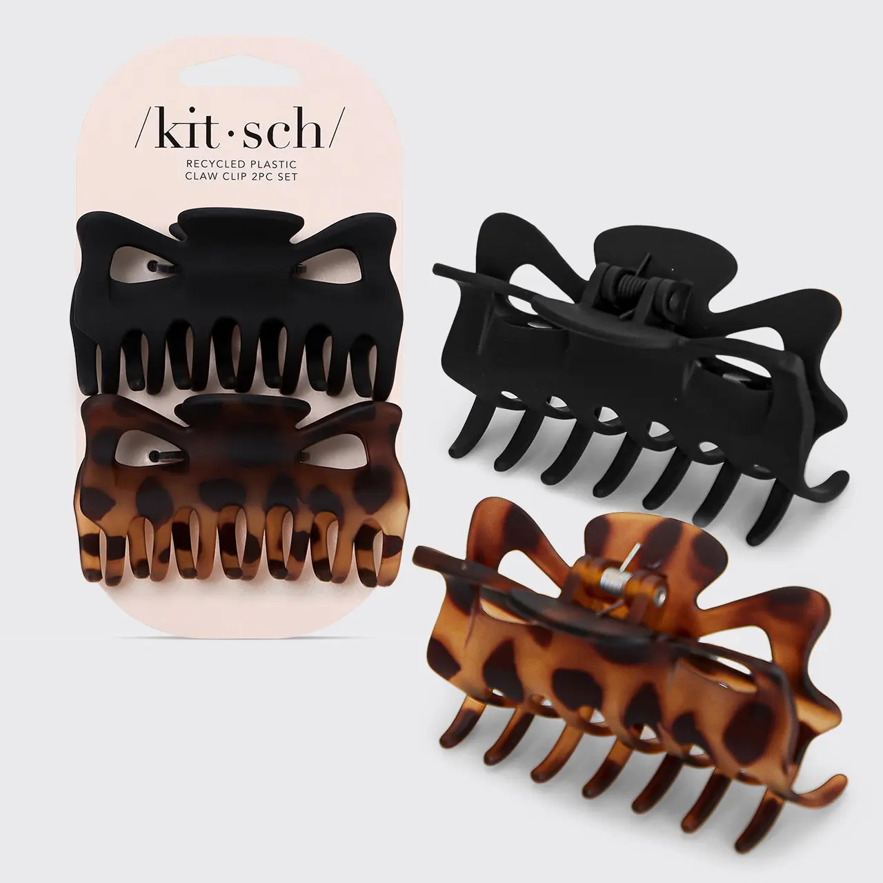 kitsch Recycled Plastic Claw Clips 2pc Set - Large, Black & Tort