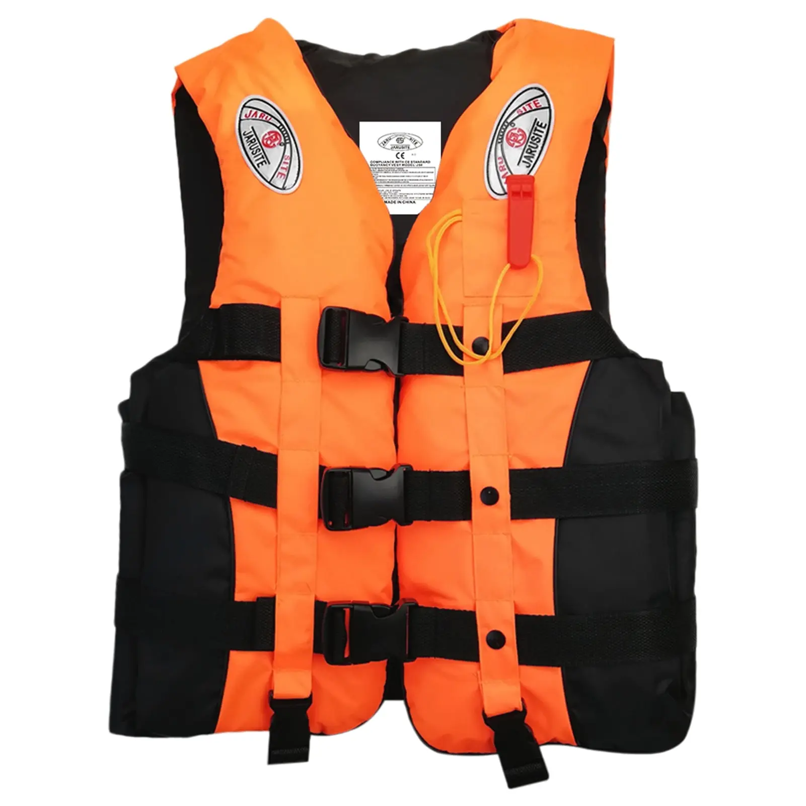 JARUSITE Orange Camouflage Life Jacket, Size L, Dacron Material, 600g Weight, Includes Whistle